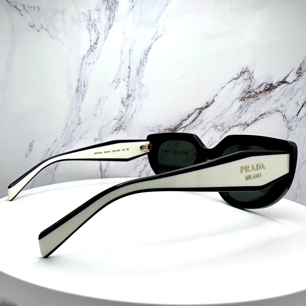 New PRADA Sunglasses Black White Talc Gold Symbole Oval Cat Eye Womens - Picture 15 of 16